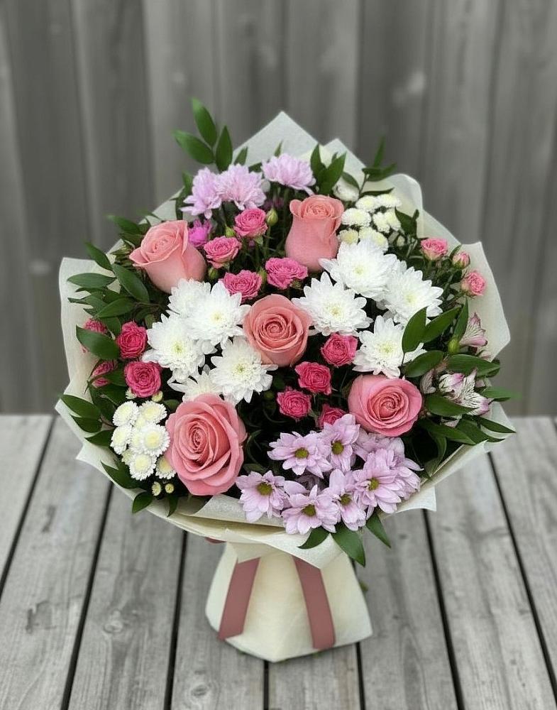Букет цветов из: Альстромерии, Гвоздики, Розы и Хризантемы в Верее